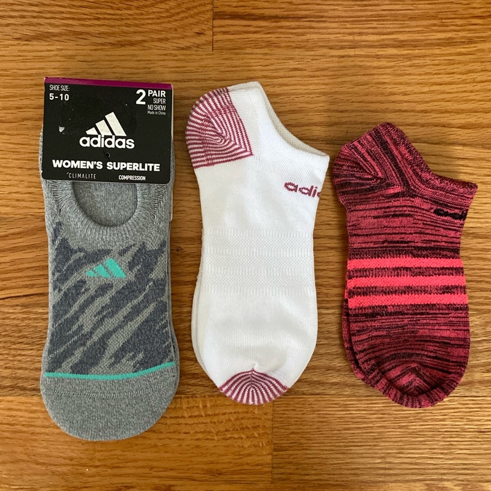 Adidas Bundle Superlite Compression No Show Socks & Two More Adidas Pair.
